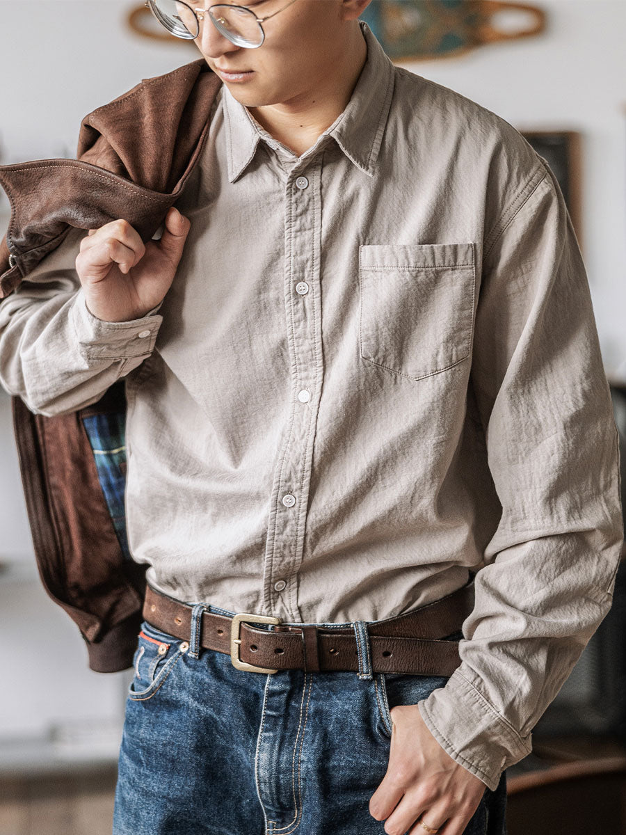 PLEATED TWILL WORKSHIRT