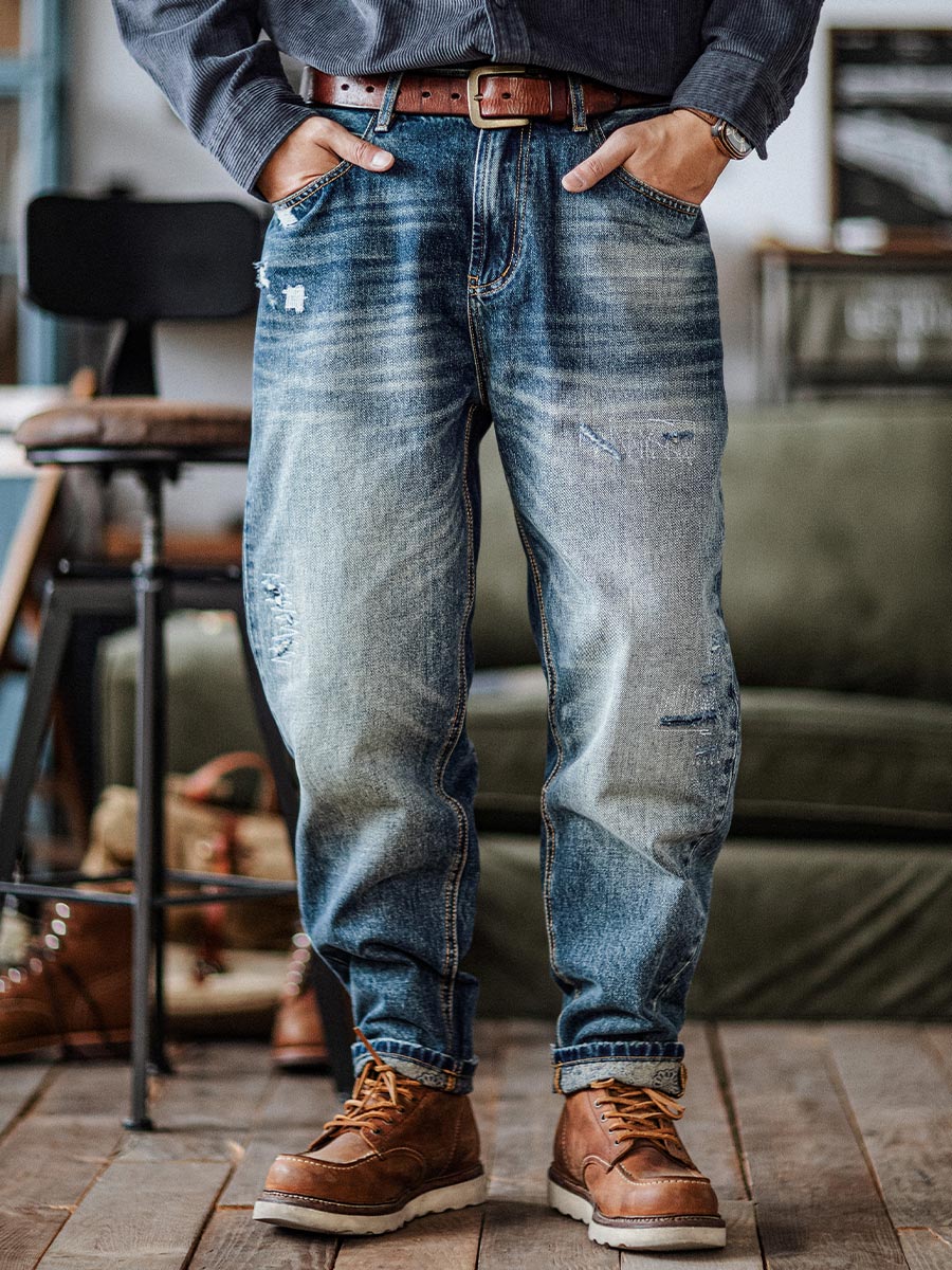 RELAXED PRE-DISTRESSED JEANS