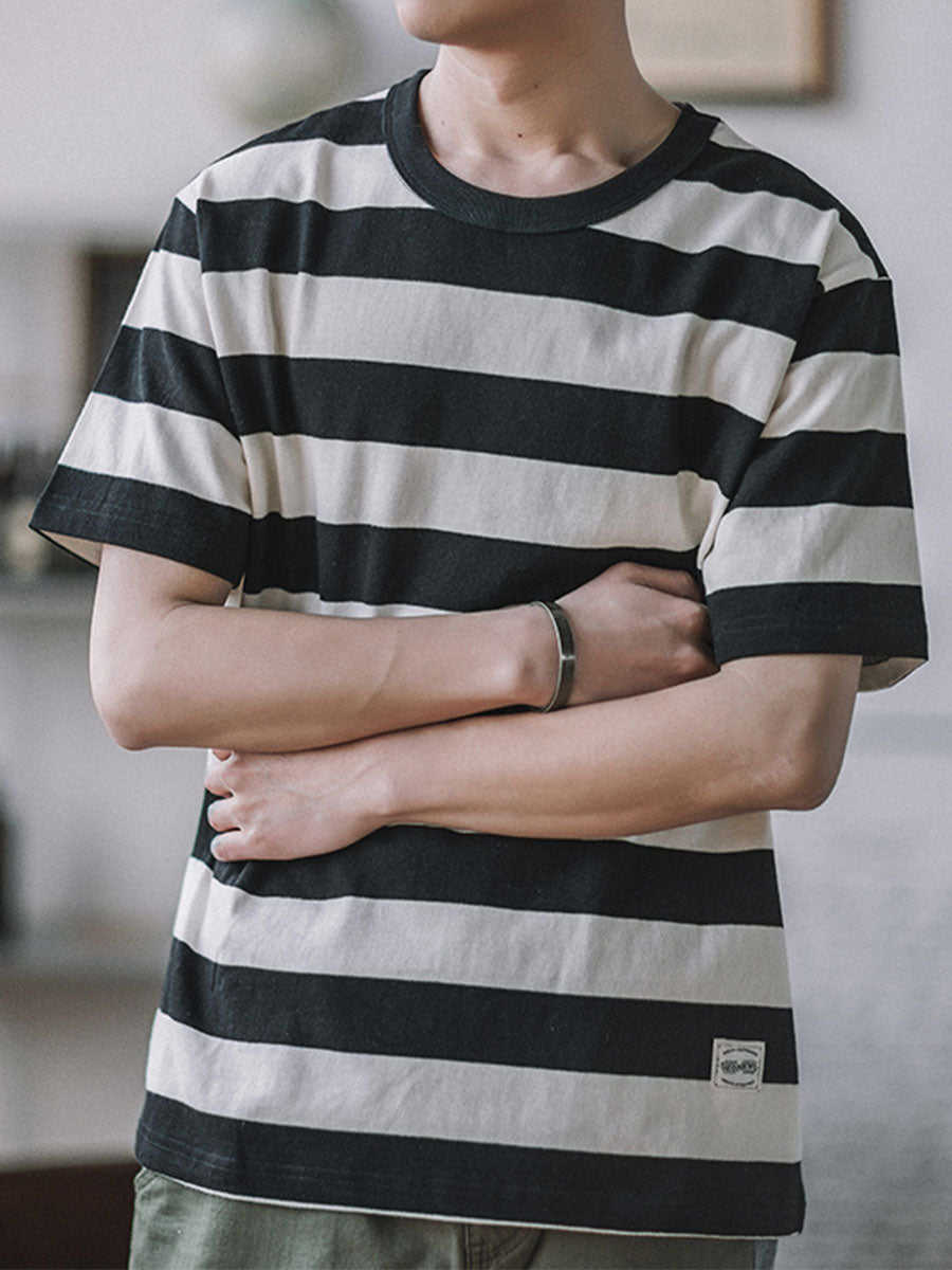 WIDE STRIPE CREWNECK SHORT SLEEVE T-SHIRT