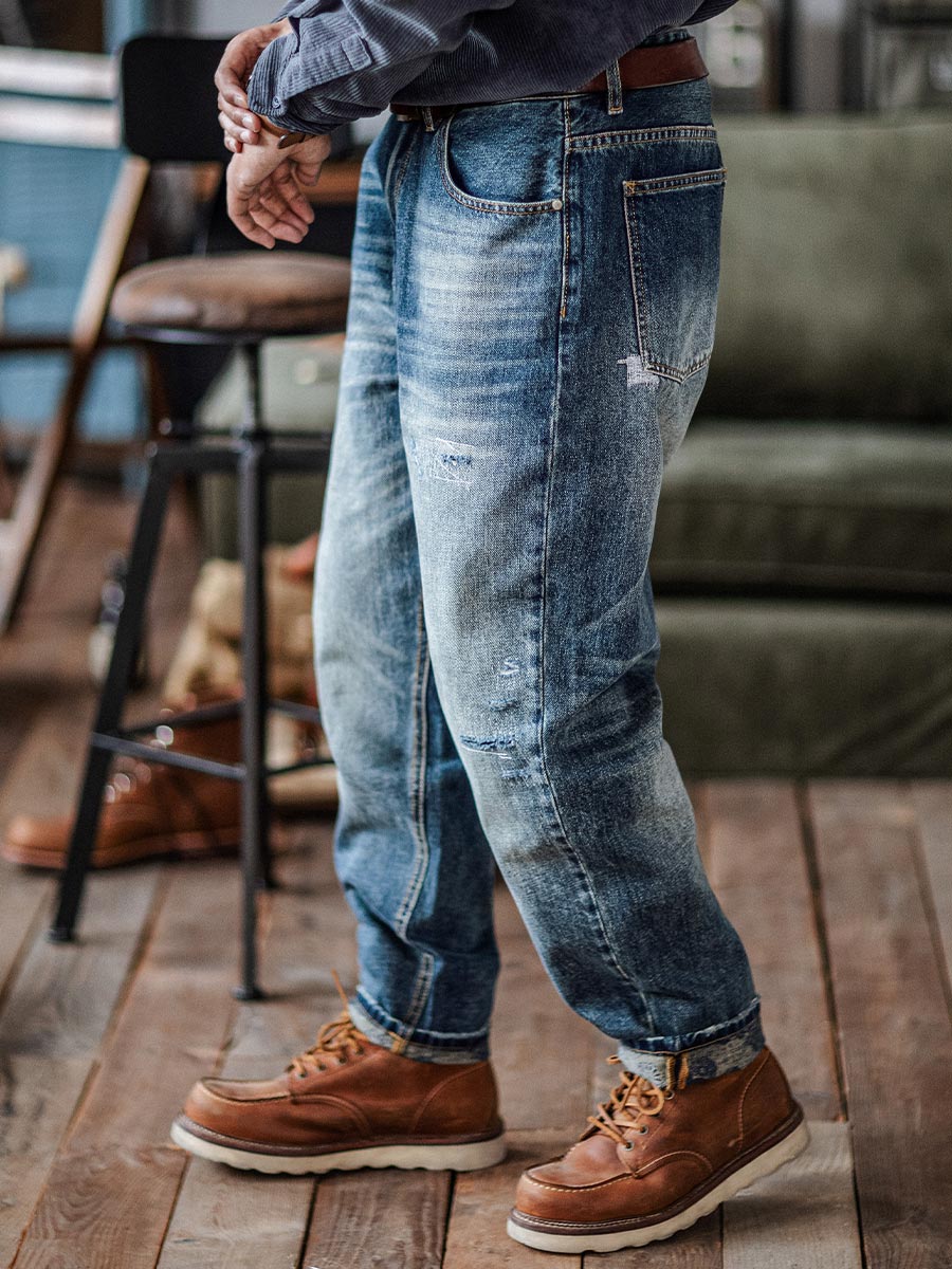 RELAXED PRE-DISTRESSED JEANS