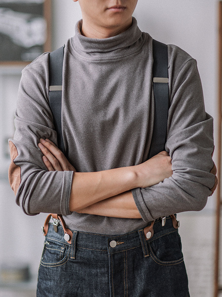 Classic Fit Suede-Patch Turtleneck