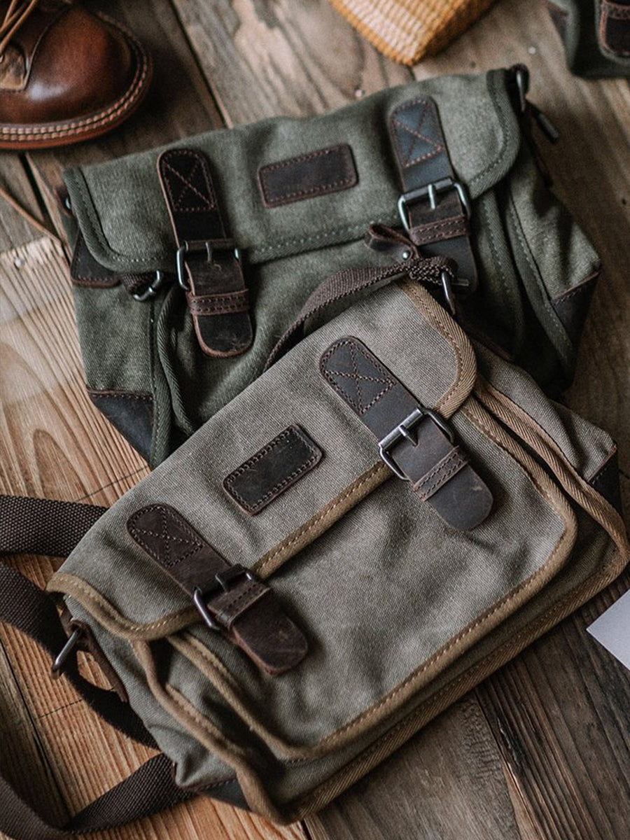 ARMY GREEN CANVAS MESSENGER BAG